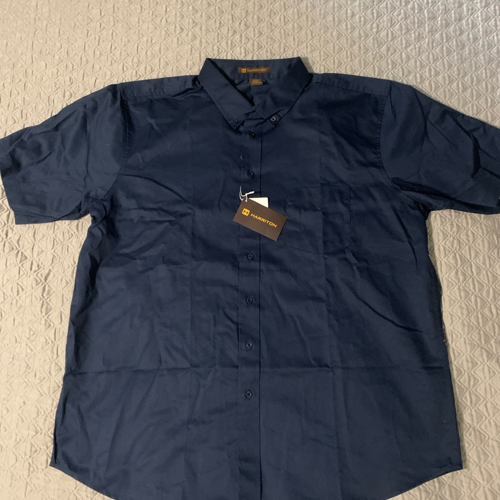 NWT Harriton 2xl M582 Dark Navy Button Short Sleeve Shirt Work Play
